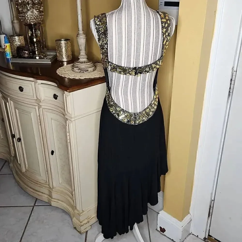 Dave and Johnny black open back Asymmetric evening gown women's size 7/6
